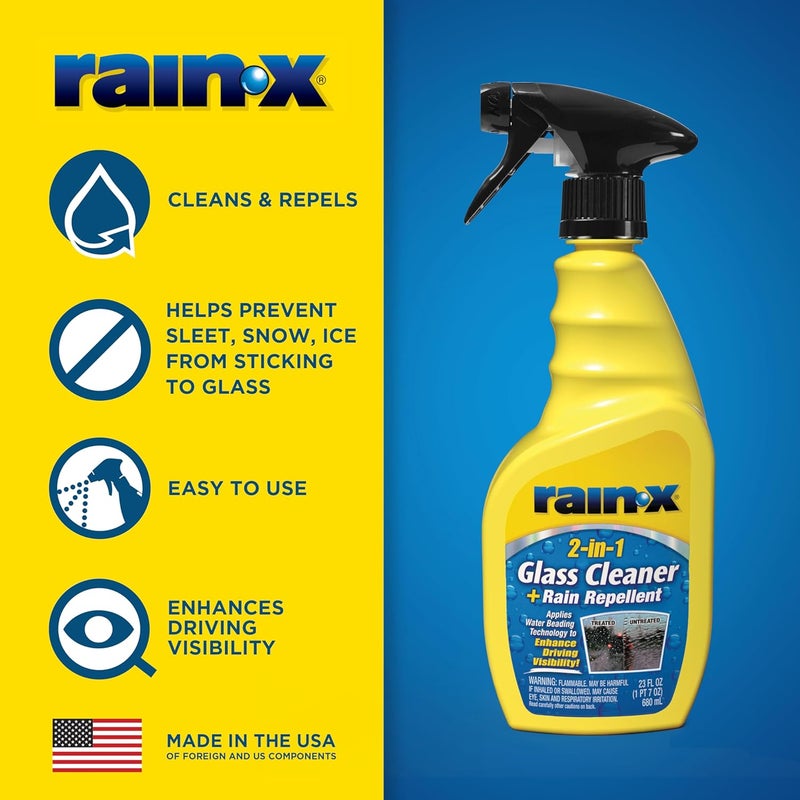 Rainx 5071268-2 2-in-1 Glass Cleaner and Rain Repellant, 23 oz. (Pack of 2) - Provides a Streak-Free Clean for Automotive Glass While Preventing Sleet, Snow, Ice, and Road Spray Build Up - Image 1